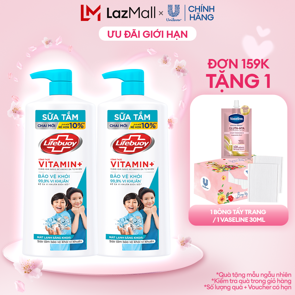  Combo 2 Sữa tắm Lifebuoy 800g giúp bảo vệ khỏi 99.9% vi khuẩn và ngăn ngừa vi khuẩn lây lan trên da hiệu quả  Chai  