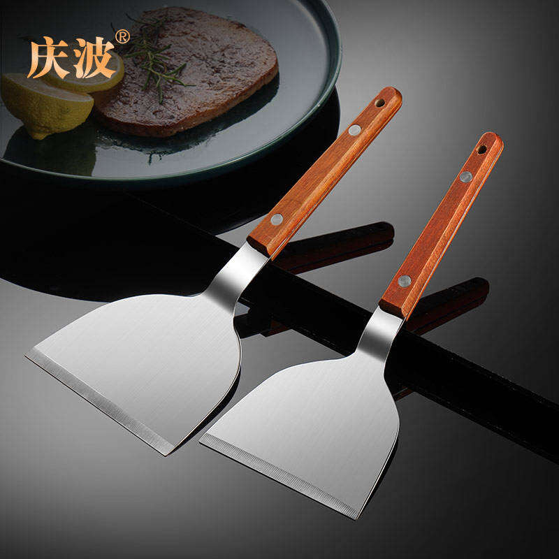Xẻng Chiên Nấu Ăn Thép Không Gỉ Xẻng Chiên Đá Nướng Teppanyaki Xẻng Nướng Bít Tết Trái Cây Bánh Kếp Xẻng Ép Pizza Dụng Cụ Làm Bánh Cầm Tay