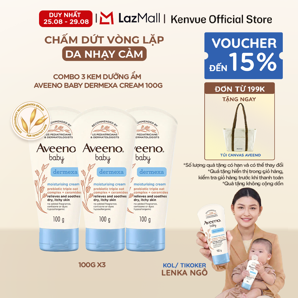 Combo 3 Kem dưỡng ẩm Aveeno Baby Dermexa Cream 100g