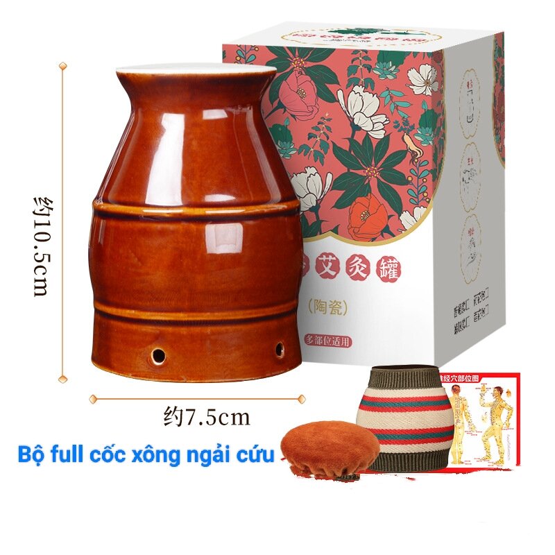 Cốc xông ngải cứu, cốc giác hơi cứu ngải, cốc chườm hơ cứu ngải, cốc xông phù dương gốm sứ tự nhiên