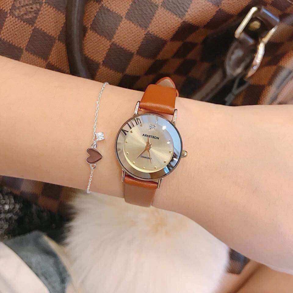 Đồng hồ nữ Armitron dây da cam đất, kích thước 24mm