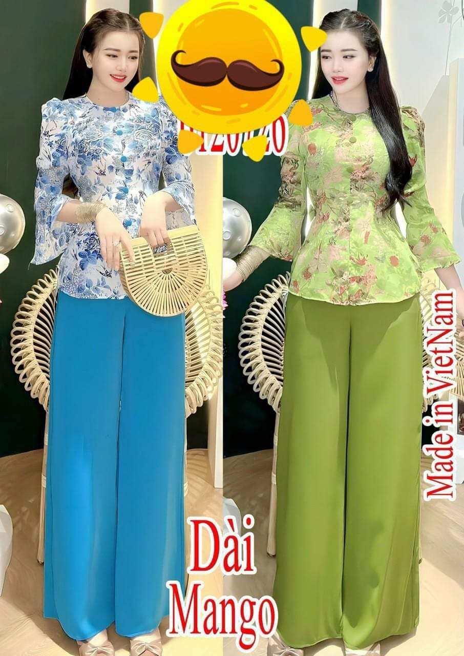Bộ bà ba cổ tròn, tay loe, trang phục đi chùa, đi chơi