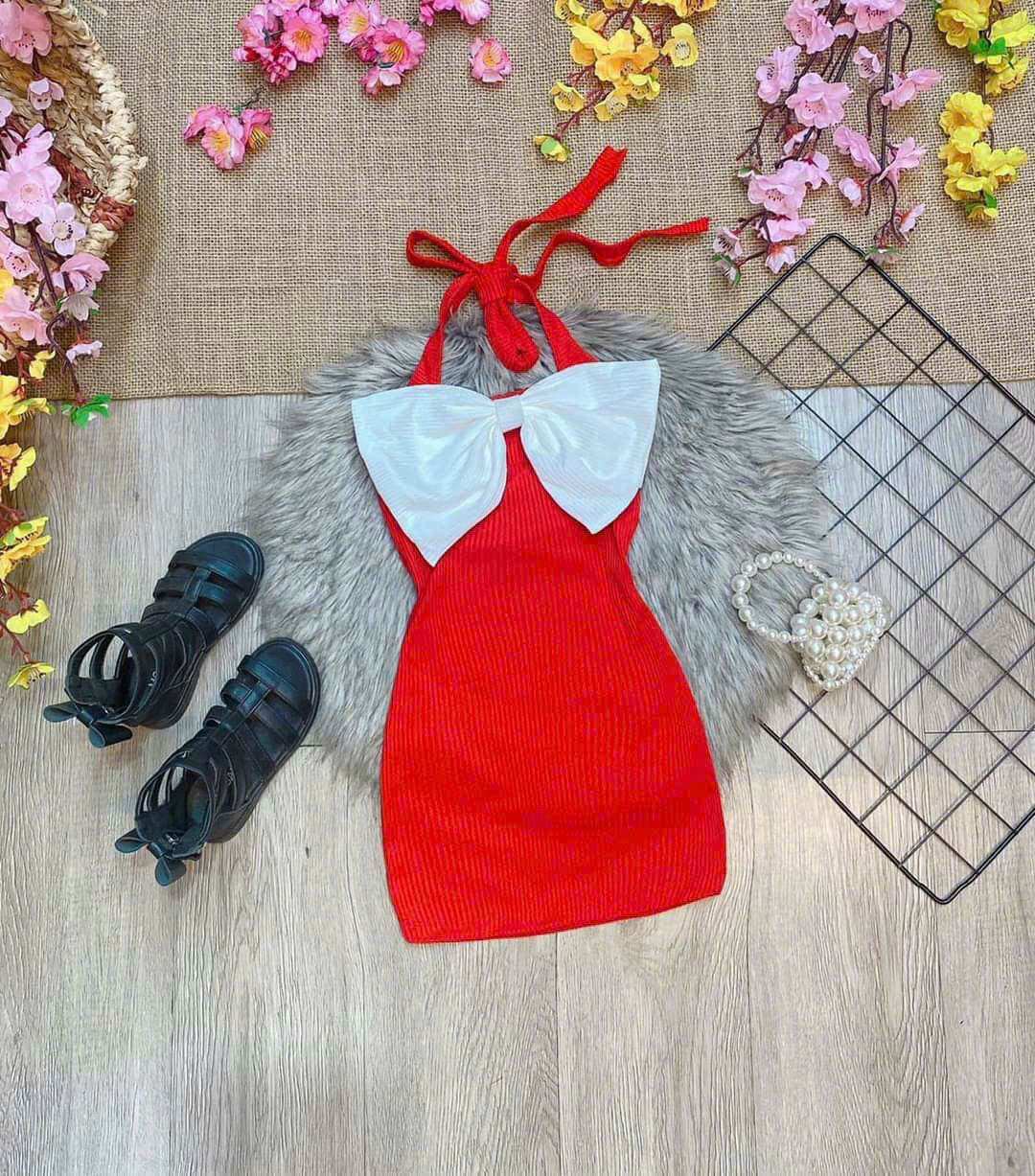 Đầm Body Đỏ Nơ Trắng Xinh Bé Gái (7-30kg)