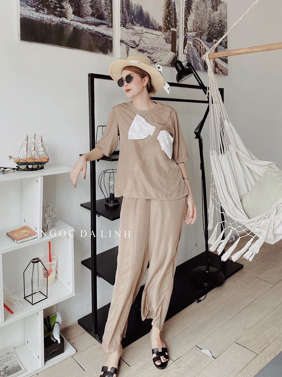Set Bộ lụa mango phối nơ ngực hot chất lụa mango - set bộ cho nữ free size 40-60kg