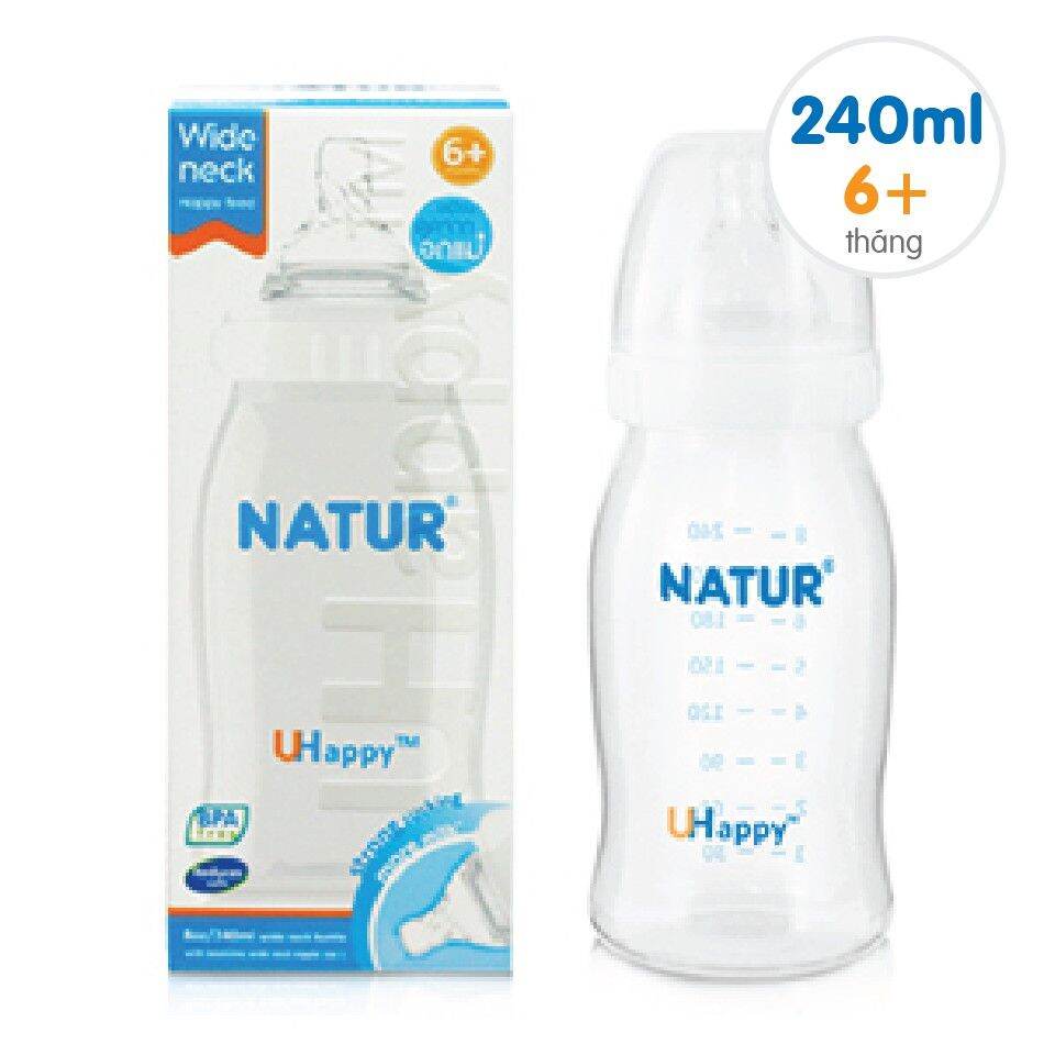 Bình sữa cổ rộng Natur 120ml 240ml núm ti nhiều như bầu sữa Mẹ giúp bé dễ bú thương hiệu Natur hàng đầu Thái lan