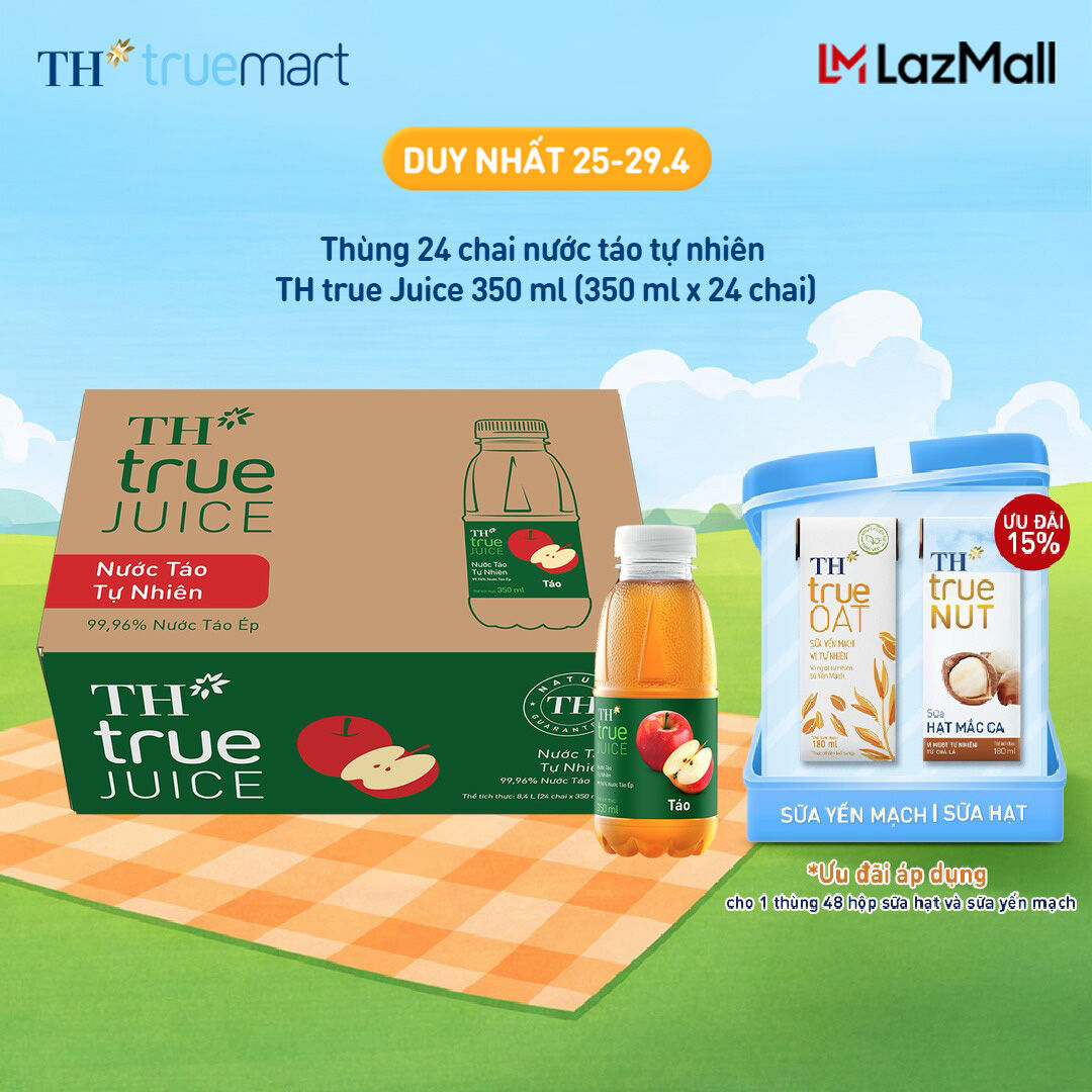 Thùng 24 chai nước trái cây TH true JUICE táo tự nhiên 350 ml (350 ml x 24)