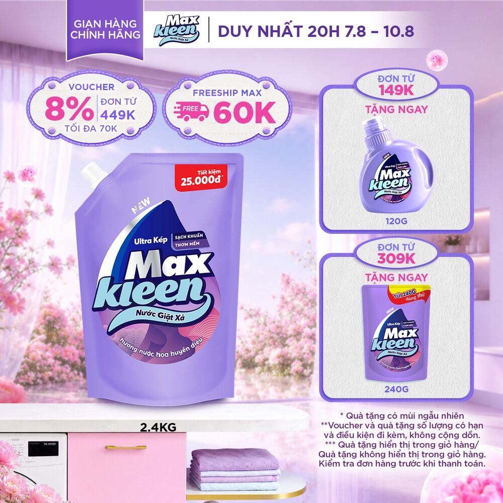 Túi nước giặt xả MaxKleen 2.4kg (Huyền Diệu/ Hoa Nắng/ Vườn Sớm Mai)