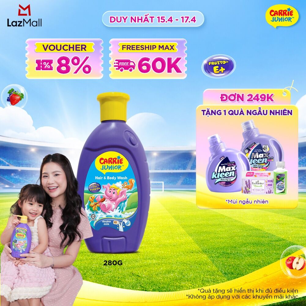 Sữa Tắm Gội cho bé Carrie Junior chiết xuất trái cây thiên nhiên Hương Tinh Chất Sữa 280g