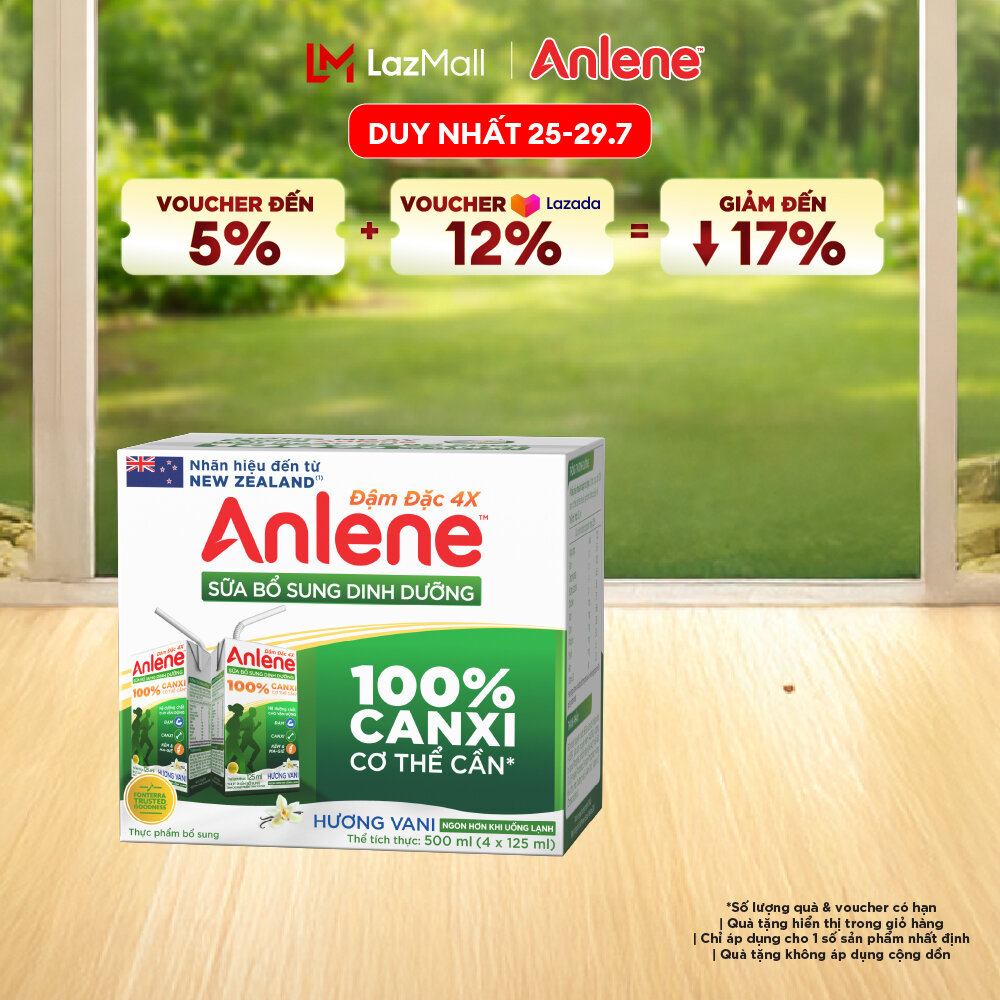 [Voucher giảm đến 26%]Lốc 4 Hộp Sữa Nước Anlene Hương Vani Đậm Đặc Ít Béo 110Ml