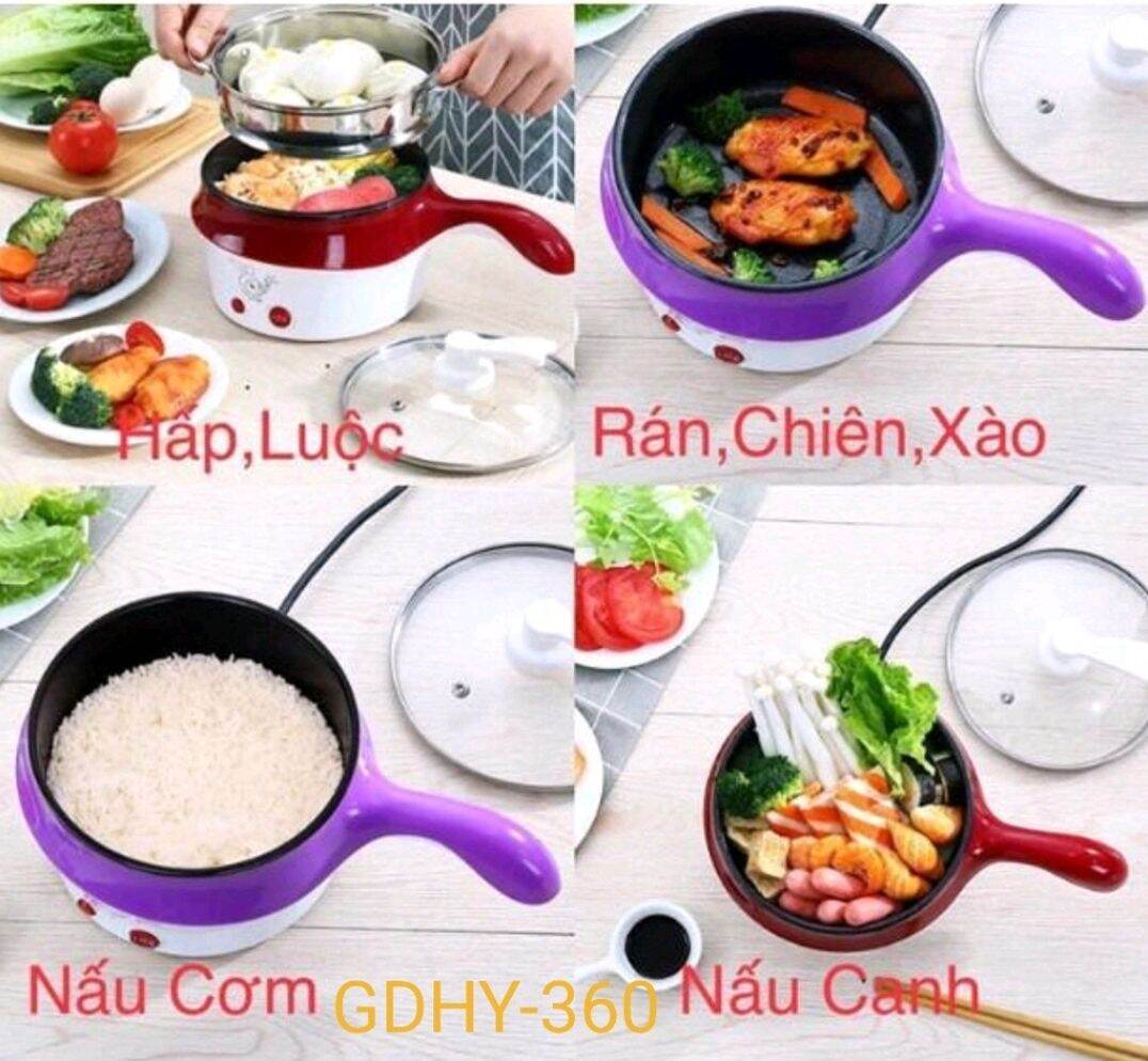 Ca nấu mì , nồi lẩu điện siêu tốc mini 2 tầng size 18cm , tặng kèm vỉ hấp inox .