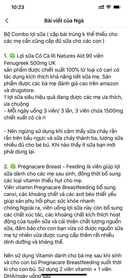 Combo bộ sản phẩm Pregnacare Breast feeding và Fenugreek