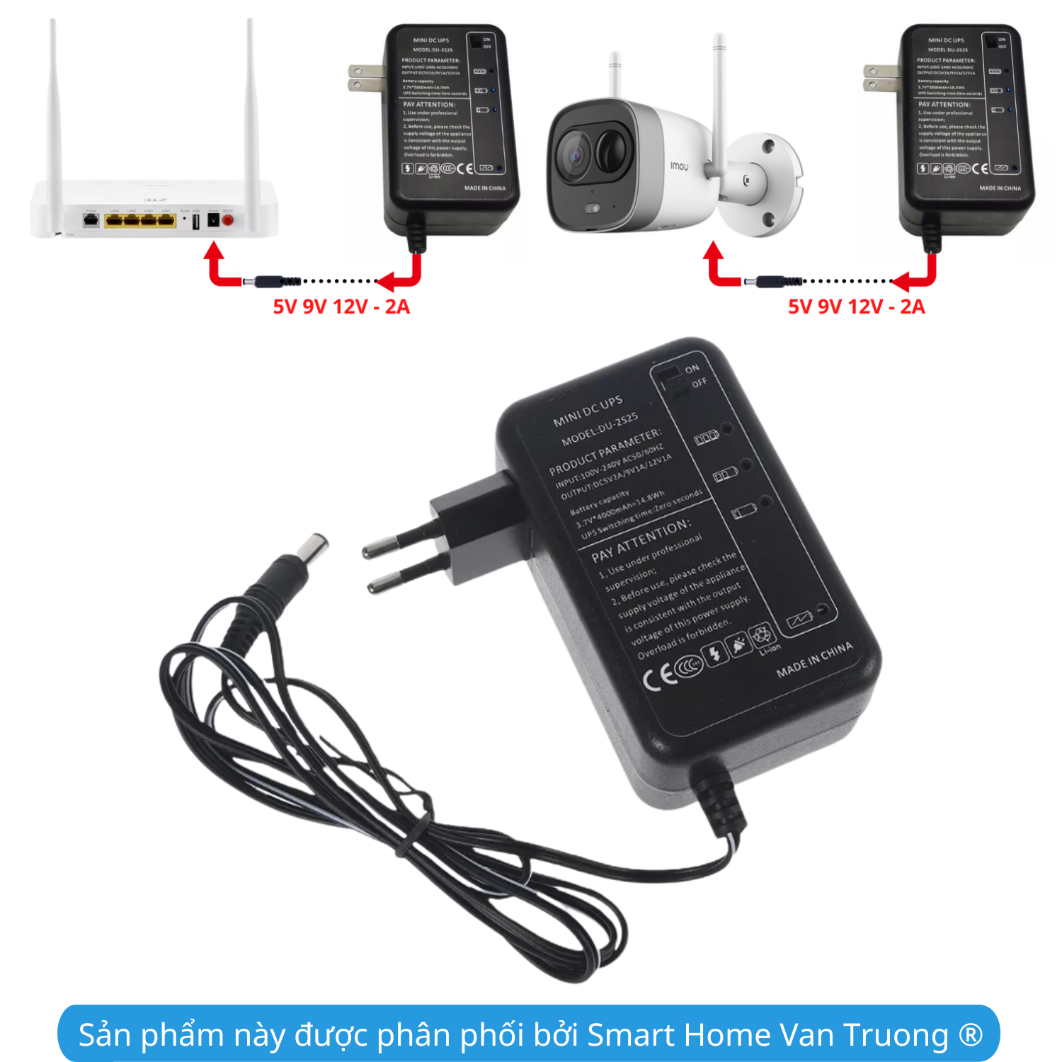 Sạc dự phòng cho Wifi thích hợp chuyển nguồn 220V ra 5V 9V 12V UPS mini