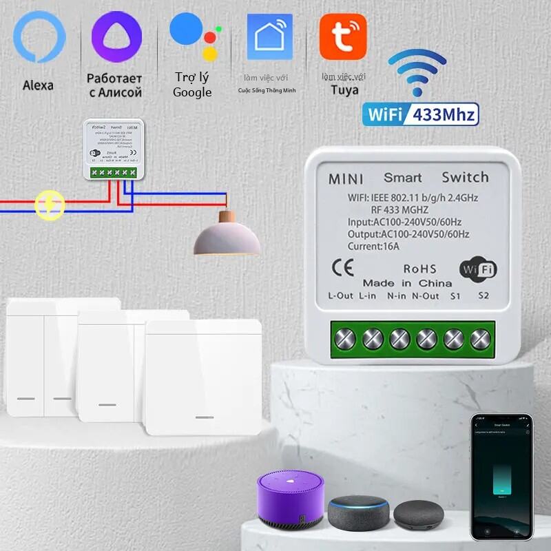 Tuya Wifi Công Tắc Thông Minh 20a Rf 433 Mhz Điều Khiển Ánh Sáng Không Dây Giọng Nói Tương Thích Với Alexa Google Home Alice Ứng Dụng Cuộc Sống Thông Minh