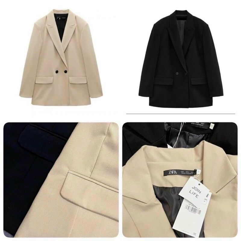 Áo khoác blazer 2 màu đen và be cho nữ