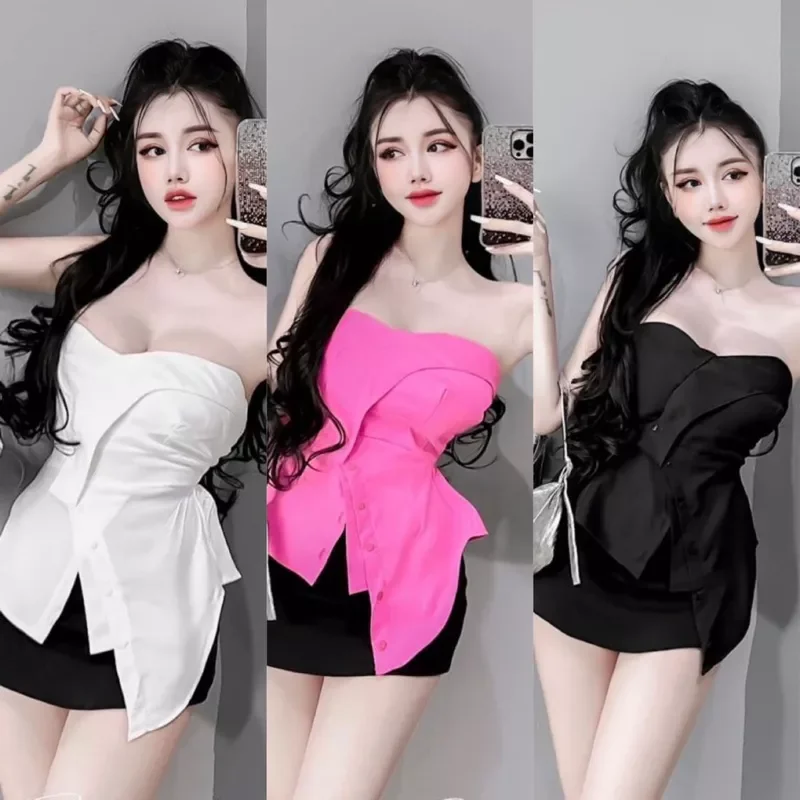 Áo ống cúp xinh lệch tà phối nút siêu xịn a900