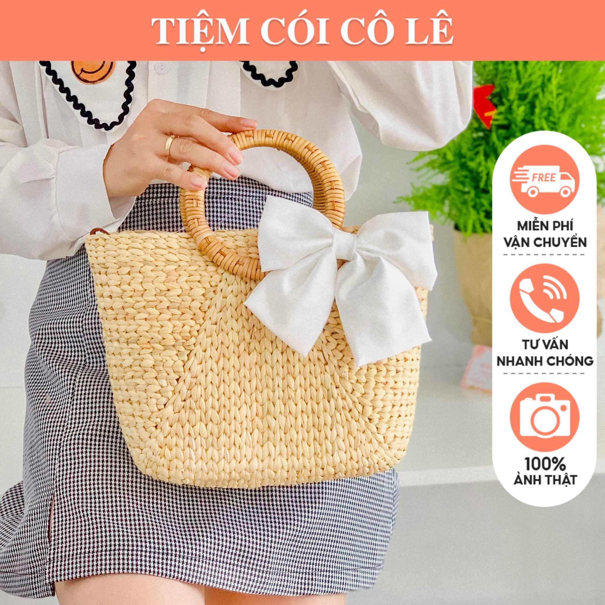 Túi lục bình hình thang quai mây đi biển chụp ảnh-Tiệm Cói Cô Lê