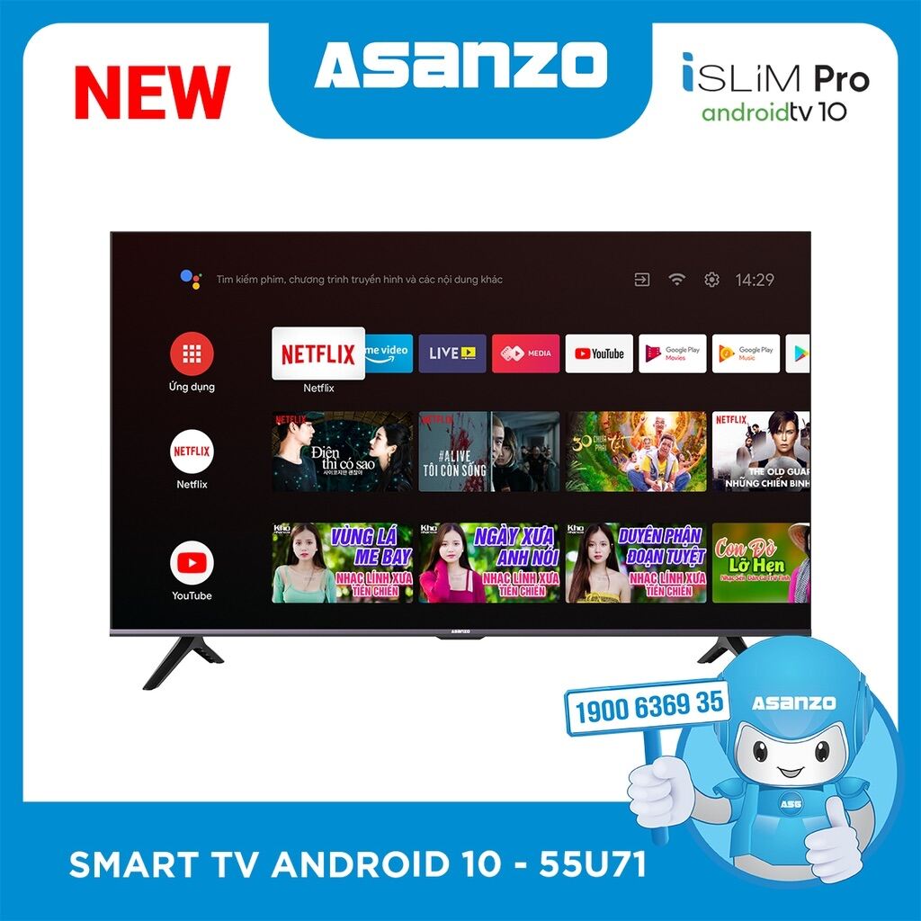 Tivi asanzo 55 model EX8 + LED 55 màn hình Smart 4K + chức năng giọng nói