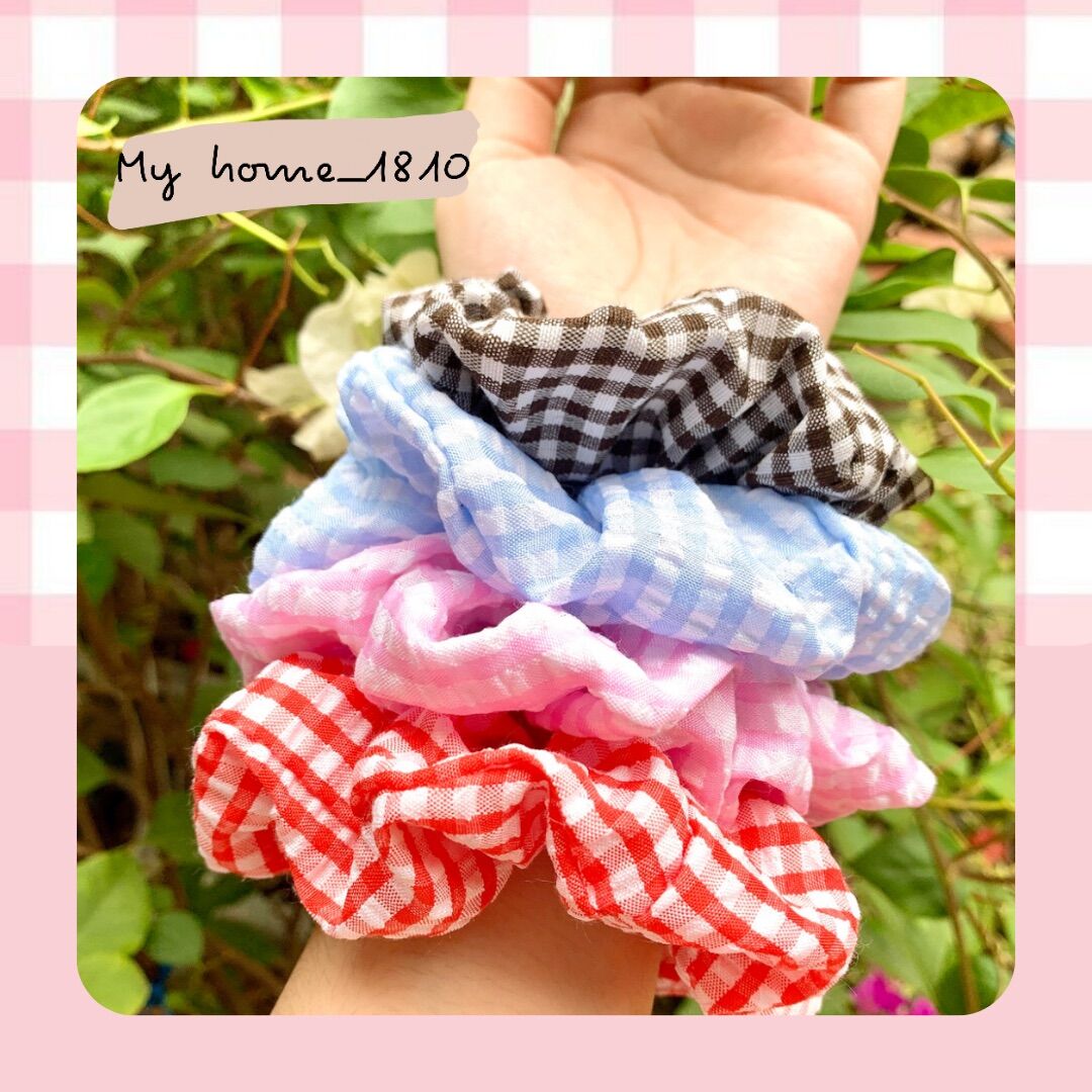 Dây cột tóc scrunchies caro nhiều màu cao cấp
