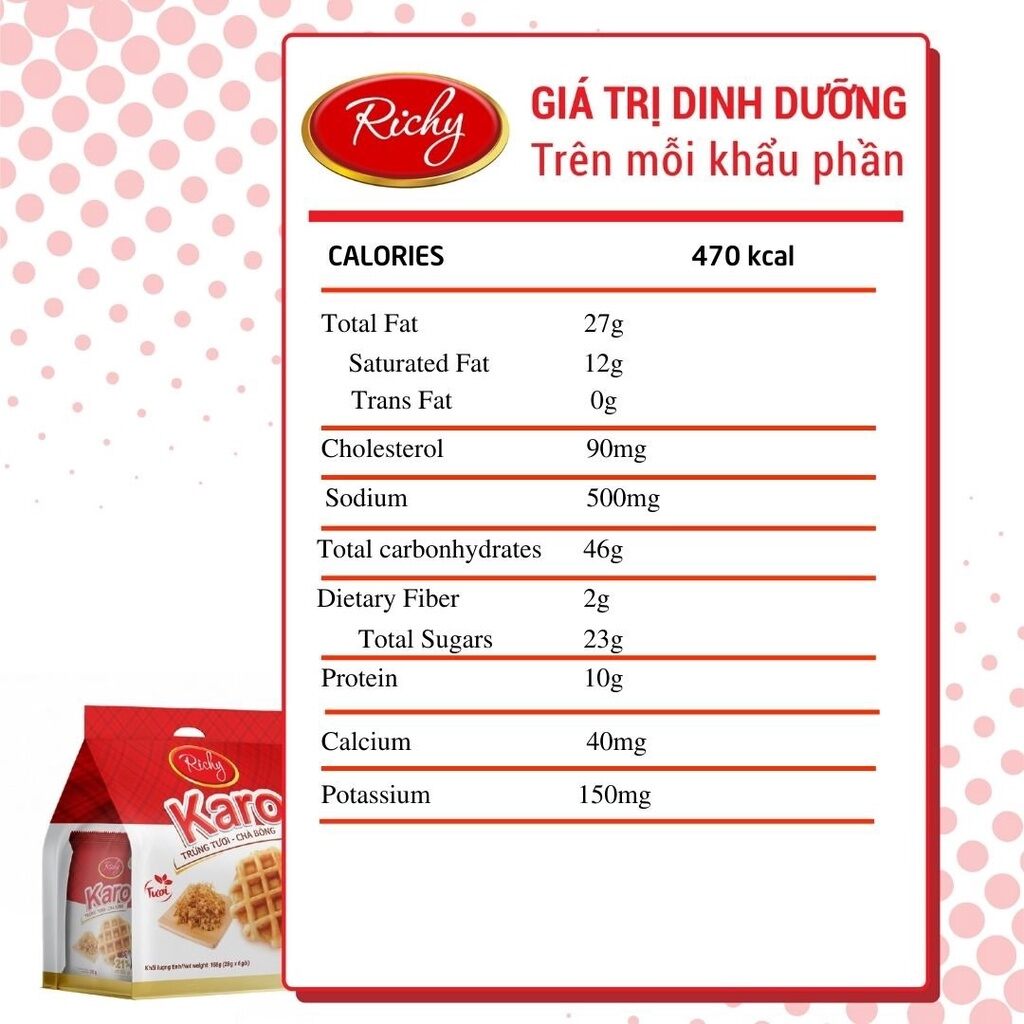 Bánh tươi Richy KARO chà bông bịch 6 chiếc (26g/chiếc)