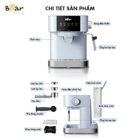 [Chính Hãng] Máy Pha Cà Phê Espresso Bán Tự Động cho Gia Đình BEAR CF-B15V1