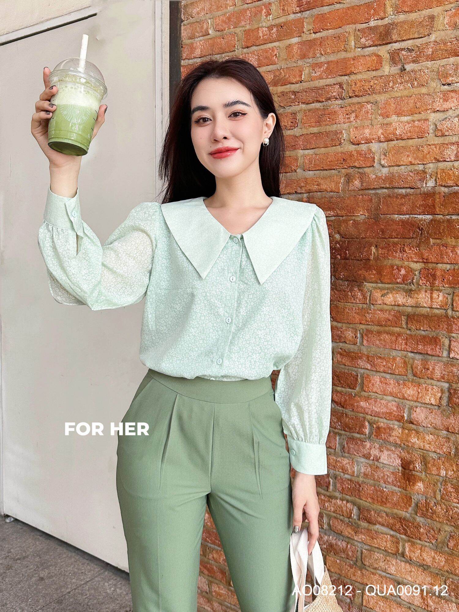 Áo sơ mi kiểu nữ cổ nhọn nữ công sở for her ao0821