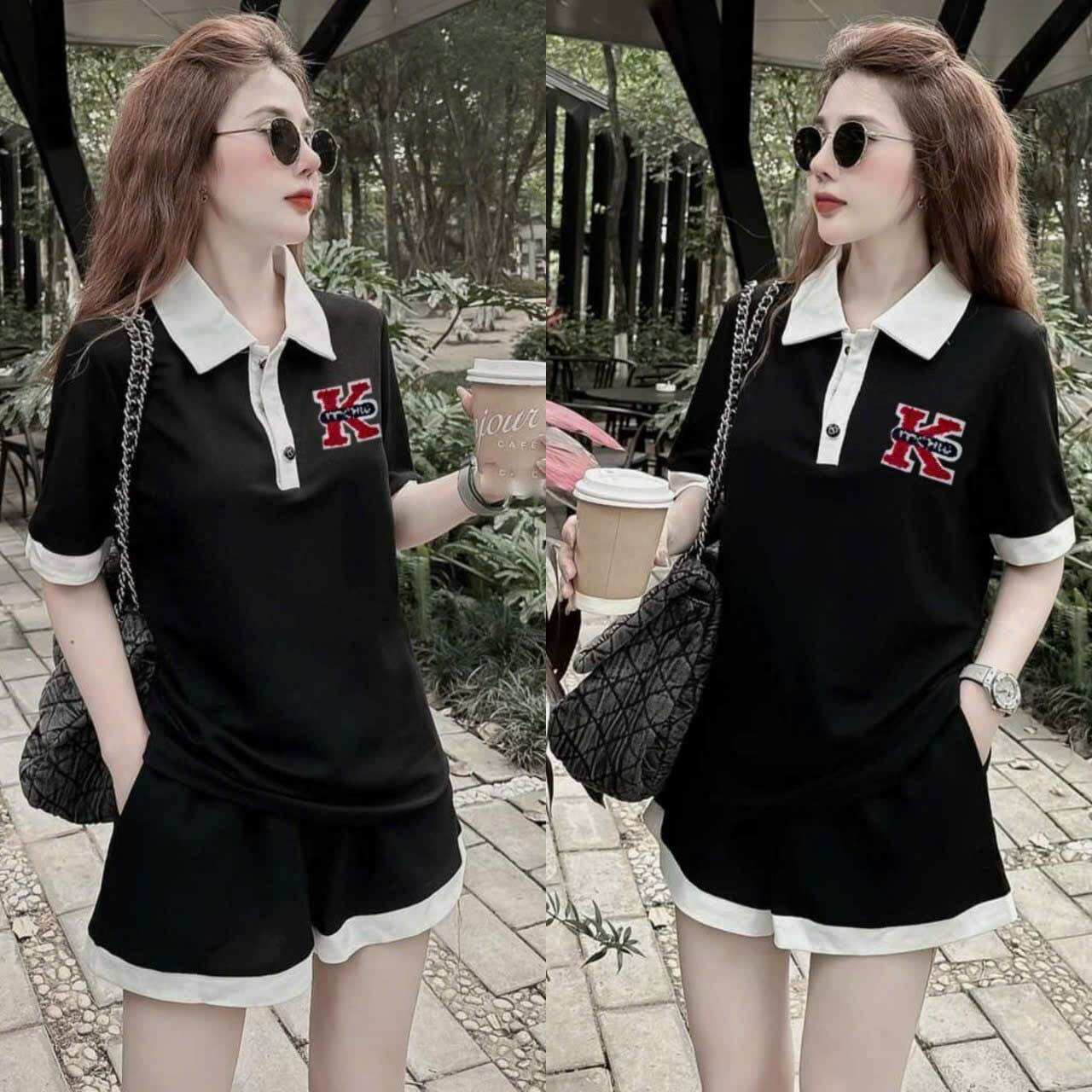 Sét bộ short cotton cổ bẻ thêu cao cấp