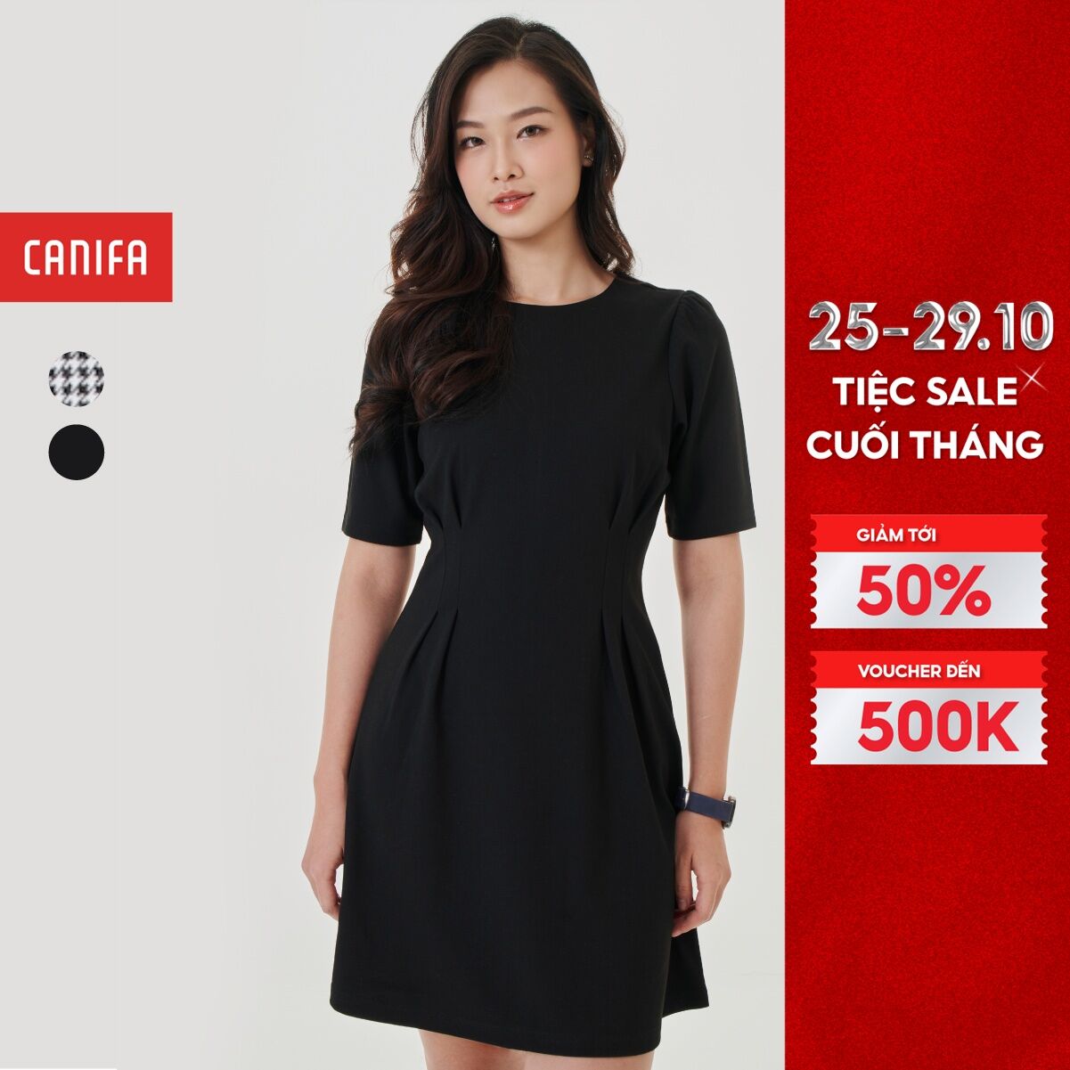 Váy liền nữ CANIFA chât liệu dệt kim dầy dặn tay lỡ dáng A 6DS23W005
