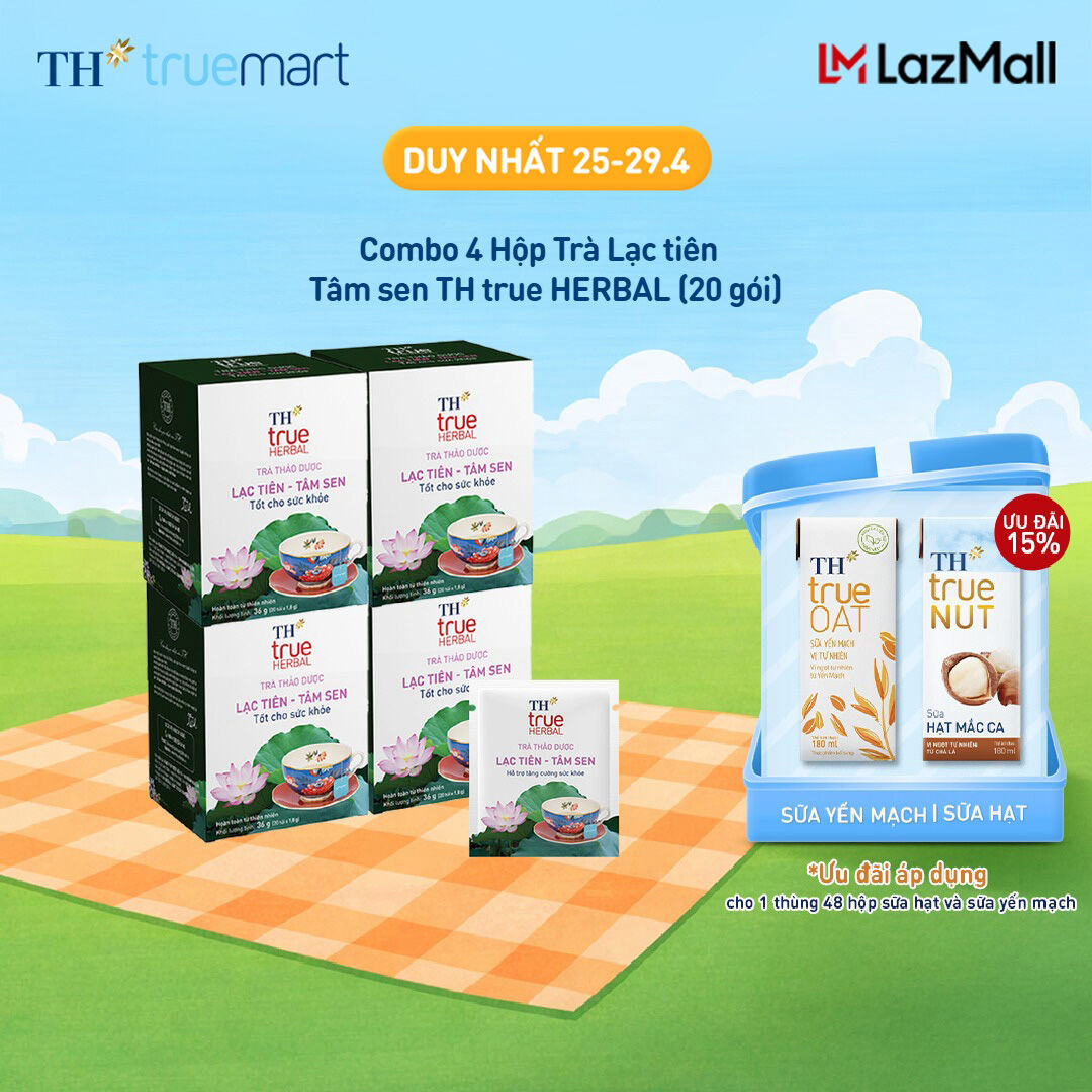 Combo 4 hộp trà thảo dược TH true HERBAL Lạc tiên – Tâm sen (20 gói)
