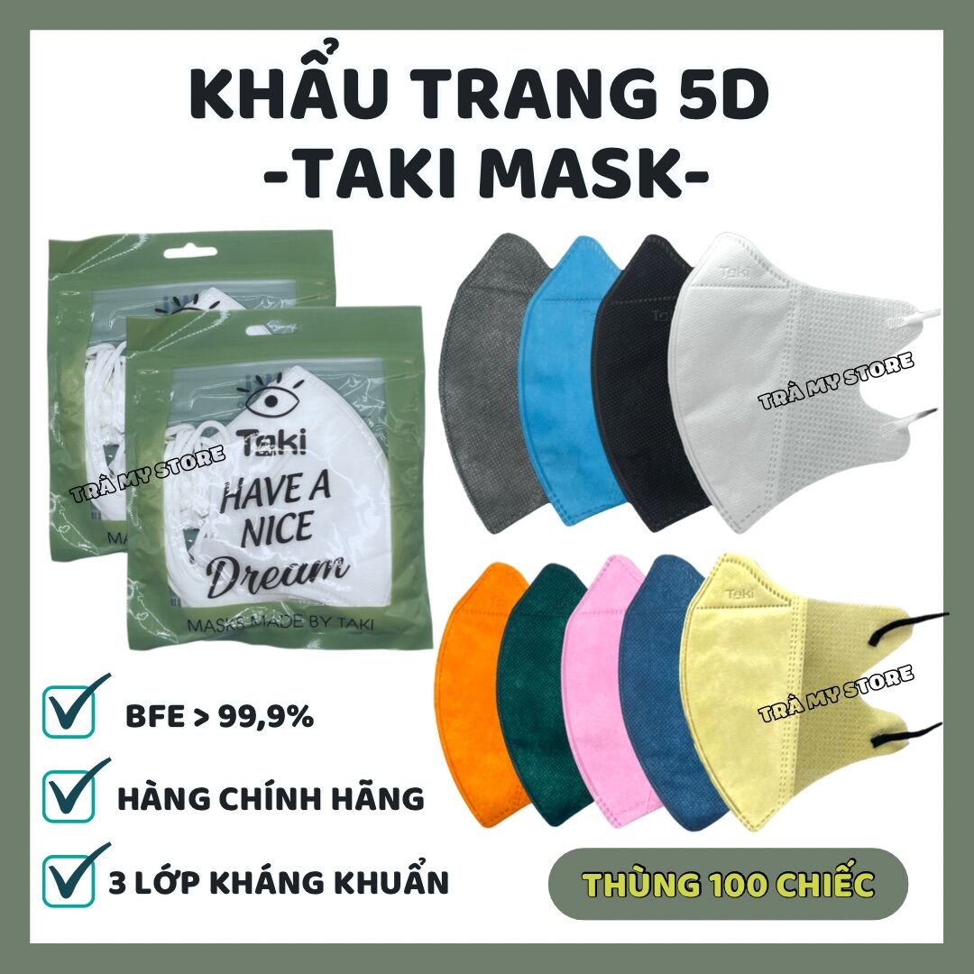 Thùng 100 cái Khẩu Trang 5D Taki Mask 3 lớp Kháng Khuẩn