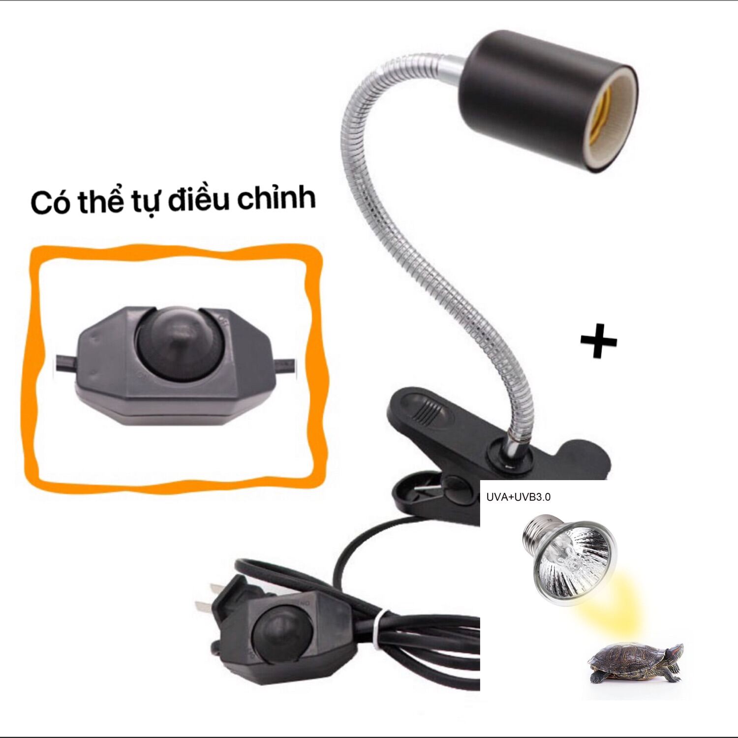 Đèn sưởi và Kẹp đèn sưởi cho Rùa, Bò Sát, Chó, Mèo, Chim... tia UVA UVB, 25W 50W 75W