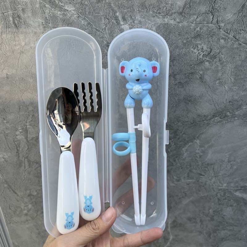 Bộ muỗng nĩa đũa tập ăn cho bé inox 304 kèm hộp