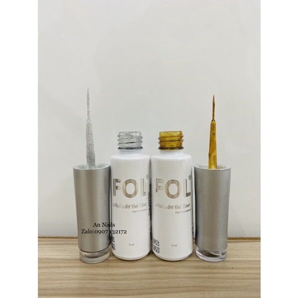 Hai cọ vẽ nét gel fol kim tuyến vàng kim tuyến bạc