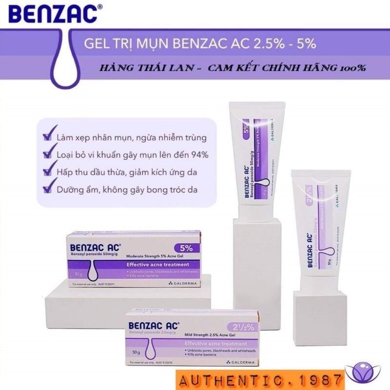 [CHÍNH HÃNG 100%] Kem chấm mụn Benzac AC 5 (5% Benzoyl Peroxide) Thái Lan - 15g