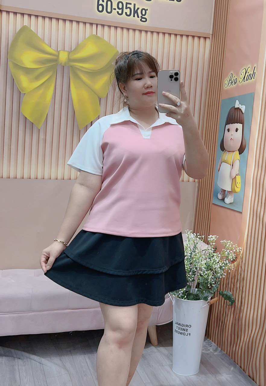 Áo Polo Cổ Bẻ Phối Màu Cá Tính Bigsize Nữ (68-95kg)