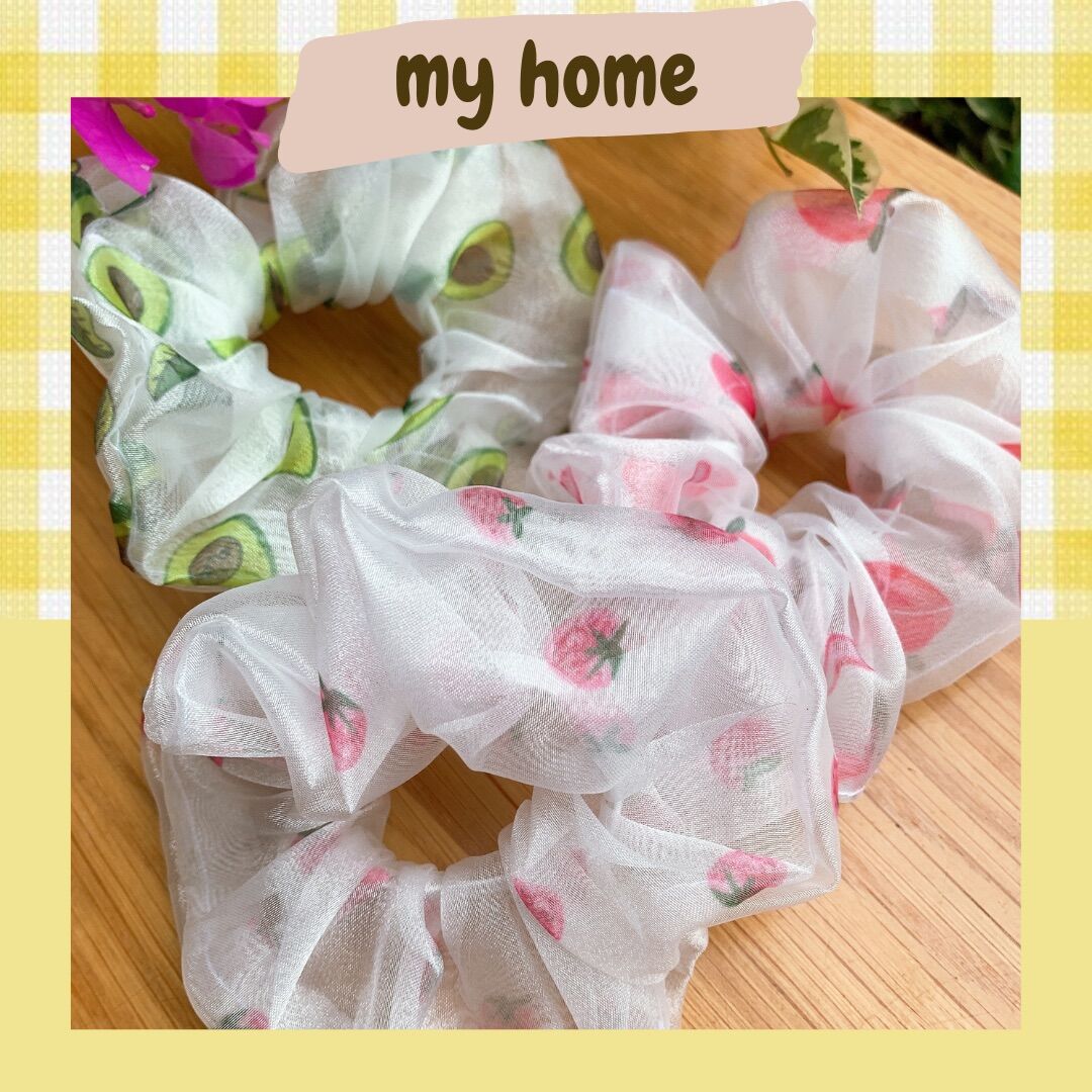 Dây cột tóc scrunchies hình trái cây vải voan dễ thương nữ tính