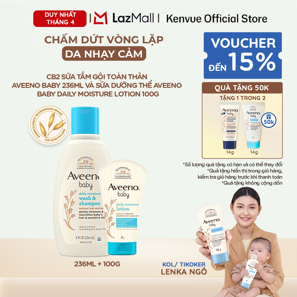 CB2 Sữa tắm gội toàn thân Aveeno baby 236ml và Sữa dưỡng thể Aveeno Baby Daily Moisture Lotion 100g