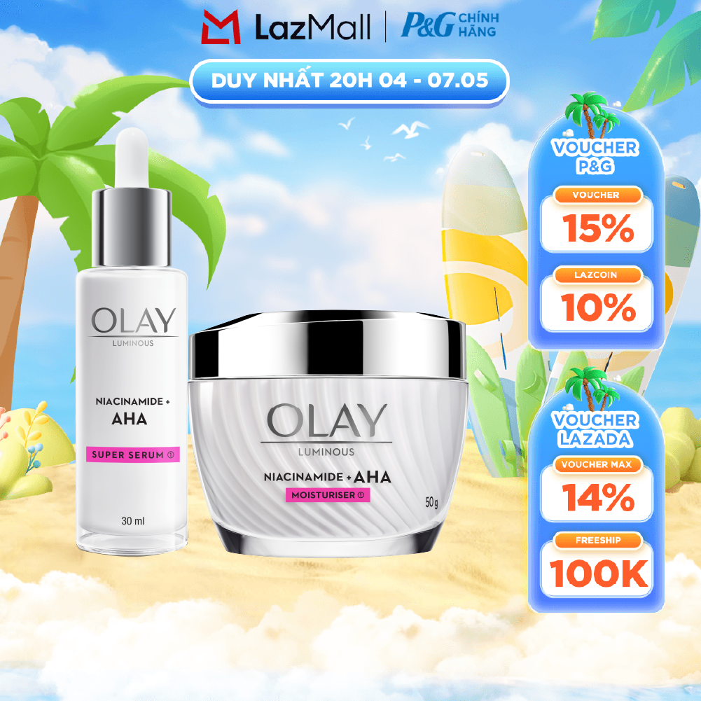 Combo Kem Dưỡng Ban Ngày OLAY LUMINOUS NIACINAMIDE AHA Dưỡng Ẩm Sáng Da, Mờ Thâm Mụn Hũ 50G + Serum OLAY LUMINOUS NIACINAMIDE AHA Dưỡng Ẩm Sáng Da, Mờ Thâm Mụn Chai 30ML