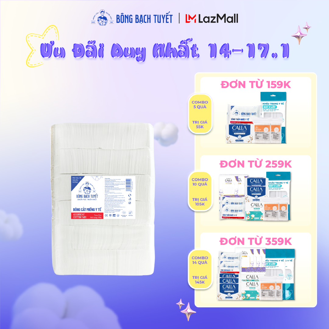 BÔNG CẮT MIẾNG Y TẾ 7CM X 7CM 500G