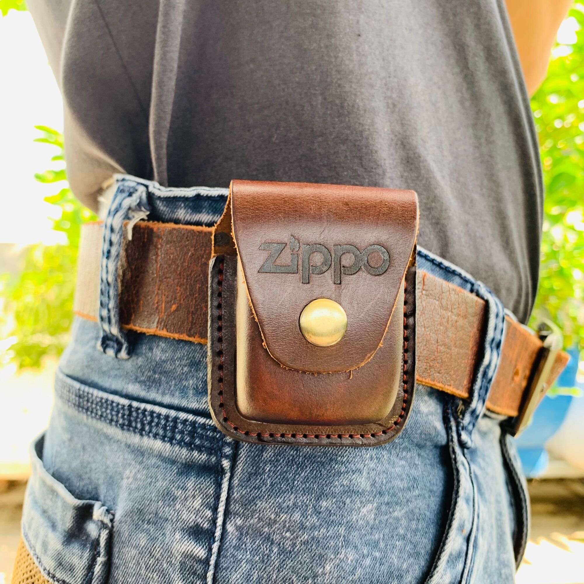 Vỏ bao da đựng zippo chất liệu da bò | tran leather
