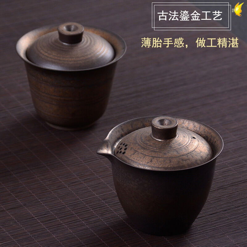 Bát trà gốm sứ cốc trà có nắp tam tài dụng cụ pha trà kung fu ấm cầm tay gốm thô pha trà bộ cỡ lớn đơn có nắp