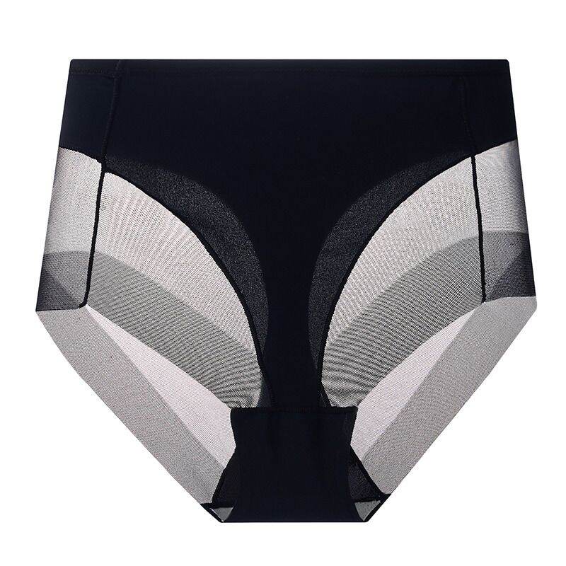 Quần Lót Phối Voan Lưới Không Đường May Lụa Băng Siêu Mỏng Quần Nâng Mông Thu Nhỏ Bụng Định Hình Cỡ Lớn Bó Sát Cạp Cao Vừa Mẫu Mỏng Mùa Hè Cho Nữ