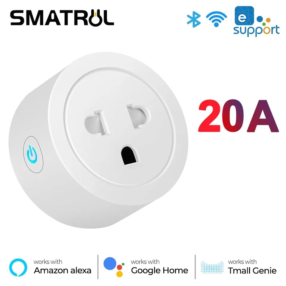 Power plug smart 20A / 16A Tuya WiFi Bluetooth US EU wireless controller timer hours of voice