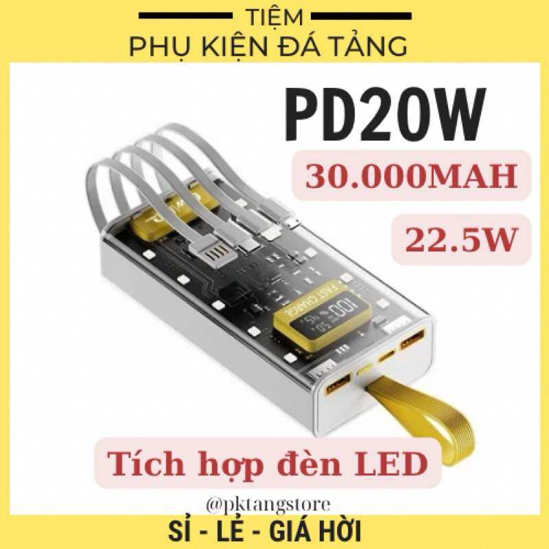 Sạc dự phòng 30000mah 120w pin dung lượng lớn đi kèm dây sạc nhanh 120w cho nhiều điện thoại BH 6 THÁNG