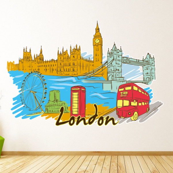 London minh họa du lịch từ mốc tường Sticker trang trí đám cưới Vinyl không thấm nước tường Sticker hình nền decal