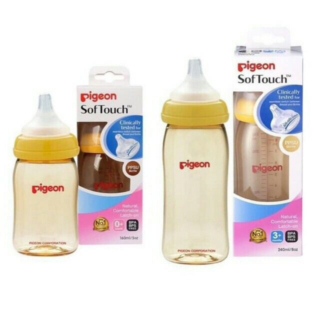 Combo 2 bình sữa pigeon softouch nhập khẩu ppsu 160ml và 240ml cổ rộng cho bé