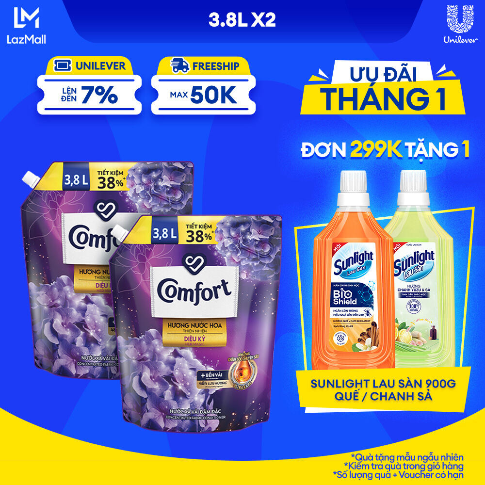 Combo 2 Túi Nước Xả Vải Comfort Đậm Đặc Hương Nước Hoa Thiên Nhiên Diệu Kỳ 3.8L