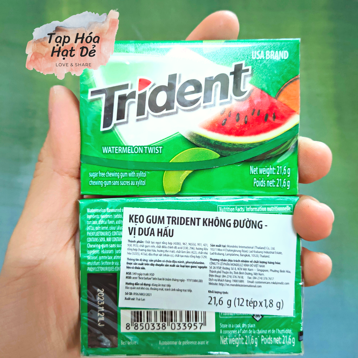 Kẹo gum TRIDENT không đường vị trái cây nhiệt đới vị dưa hấu hộp 21,6g 12