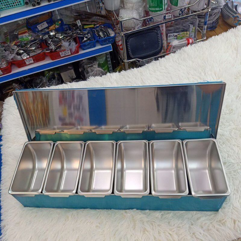 Khay inox đựng topping 6 ngăn cao cấp