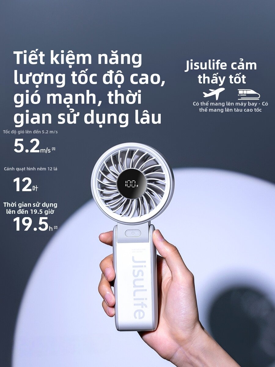 Jisulife | Quạt Để Bàn Mini USB Cầm Tay Gấp Gọn Động Cơ Tuabin Êm Ái