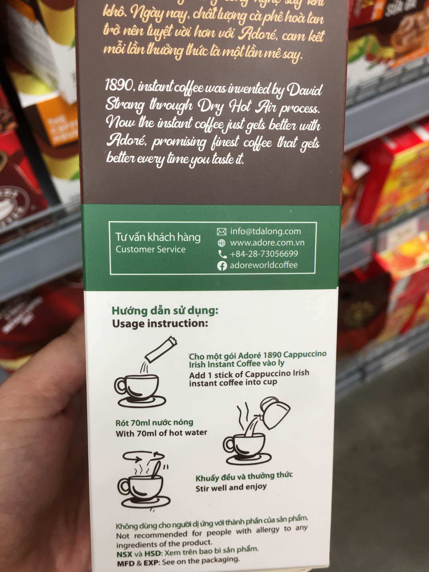 Cà Phê Hoà Tan Adore 1890 Cappuccino Irish (Hộp 10 Gói x 20g)